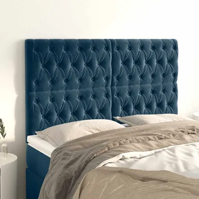 vidaXL Tăblie de pat albastru închis 160x7x118/128 cm catifea