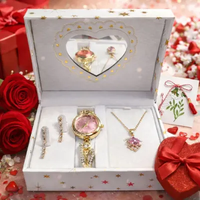 Set cadou ceas dama cu colier si cercei in cutie premium