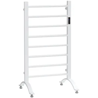 HOMCOM Incalzitor electric pentru prosoape , cu 8 bare cu temporizator incorporat si indicatoare LED, otel carbon, alb