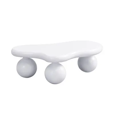 Masă de cafea în stil de nor, cu iluminare LED și design cu picioare rotunde, 95x62,5x32 cm, Alb