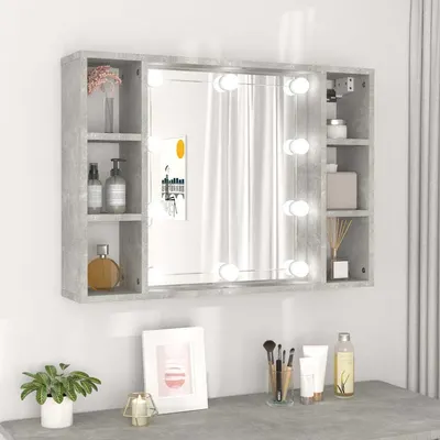 vidaXL Dulap cu oglindă și LED, gri beton, 76x15x55 cm