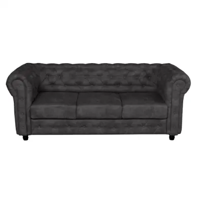 Canapea fixa CHESTERFIELD, 3 locuri, cu arcuri, gri inchis, 205x90x80 cm