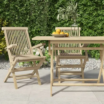 vidaXL Scaune pliabile 2 buc. gri 56x61x89 cm lemn masiv de tec