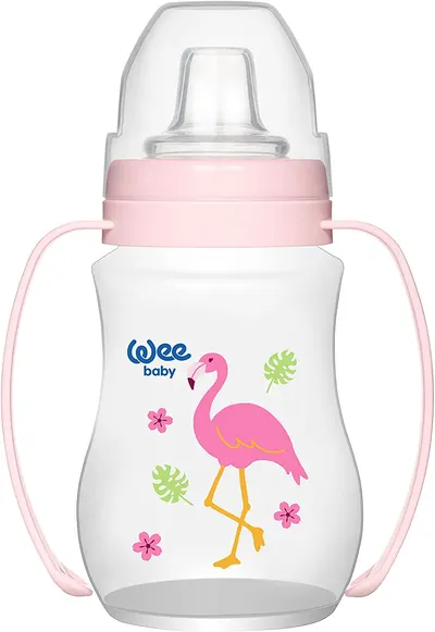 Cană cu mânere anti-vărsare Wee Baby - Roz, 250 ml