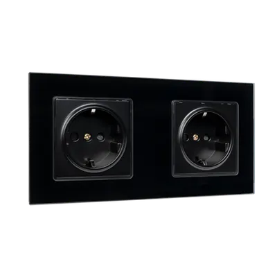 German Type Double Socket 16a Glass Frame Black