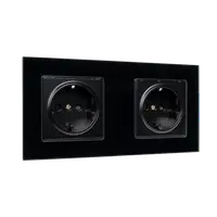 German Type Double Socket 16a Glass Frame Black