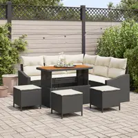 Set de canapele pentru gradina Gossi 9 piese cu perne negru ratan poly acacia, canapea de gradina Gossi pentru 2 persoane cu spatiu de depozitare & perne negru ratan poly, set de masa pentru gradina Gossi 4 piese cu perne negru ratan poly acacia