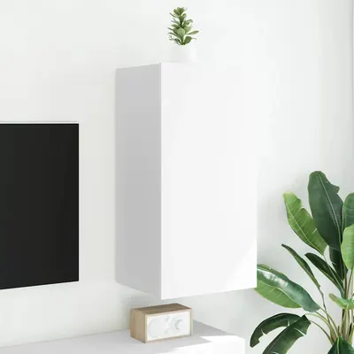 vidaXL Comodă TV de perete cu lumini LED, alb, 40,5x35x80 cm
