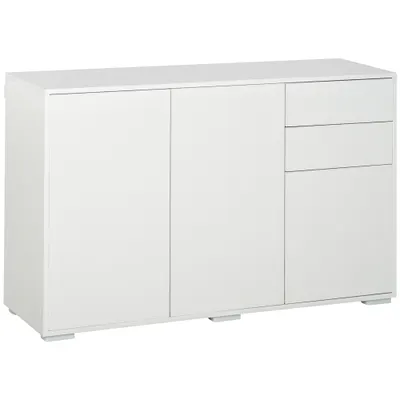HOMCOM Bufet de depozitare 2 sertare glisante 3 uși poliță reglabilă panouri aglomerate 117 x 36 x 74 cm alb | Aosom Romania