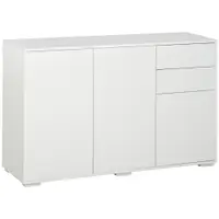 HOMCOM Bufet de depozitare 2 sertare glisante 3 uși poliță reglabilă panouri aglomerate 117 x 36 x 74 cm alb | Aosom Romania