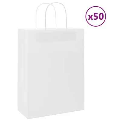 Gossi pungi de hartie 50 buc cu manere albe 26x12x35 cm