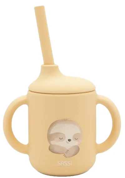 Cană din silicon cu paie Sassi - Gnawy The Sloth, portocaliu