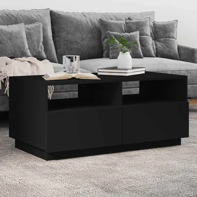 vidaXL Măsuță de cafea cu lumini LED, negru, 90x49x40 cm