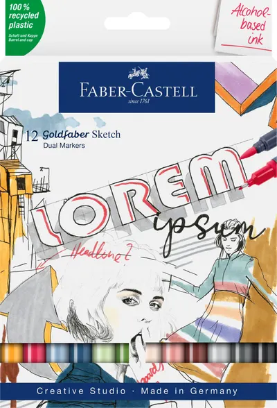 Set de markere Faber-Castell Goldfaber Sketch - Lorem Ipsum, 12 culori