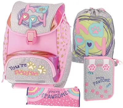 Set școlar Play Paws - Ghiozdan, două penare și sac de sport