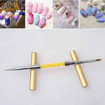 Pensula Unghii - cu Doua Capete pentru Acryl si Gel Auriu