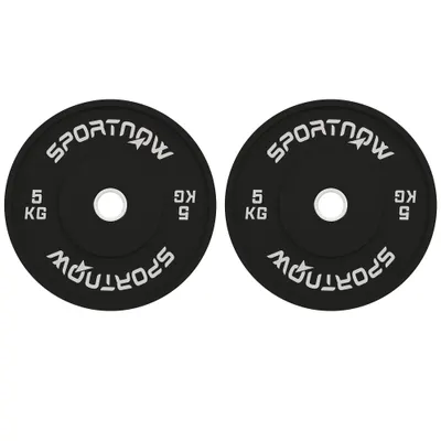 SPORTNOW Set 2 Discuri Greutăți 2x5 kg din Cauciuc cu Orificiu de 5 cm pentru Gantere și Grijuri, Ø45x2 cm, Negru | Aosom Romania