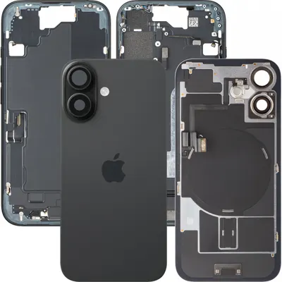 Capac Baterie Apple iPhone 16, Cu Carcasa Mijloc, Full Parts, Negru, Swap