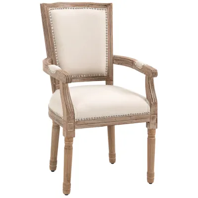 HOMCOM Scaun pentru sufragerie, scaun de bucătărie, decor cu nituri, stil rustic francez, lemn de cauciuc, Crem-alb, 59 x 63,5 x 96cm | Aosom Romania