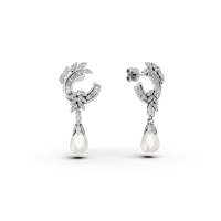 Cercei din aur alb cu diamante de 0.9ct si perle de cultura
