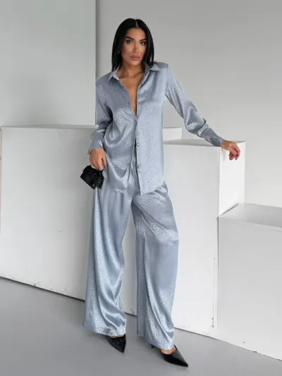 Set pijama dama din doua piese, cu nasturi – 2500407, Gri