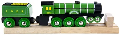 Jucărie din lemn pentru copii Bigjigs - Locomotivă cu abur, verde
