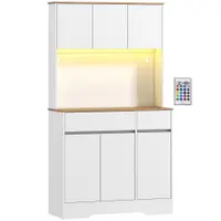HOMCOM Bufet bucătărie mobilier de bucătărie de depozitare înalt cu lumină LED RGB, blat de lucru, 6 uși, 2 sertare, alb | Aosom Romania