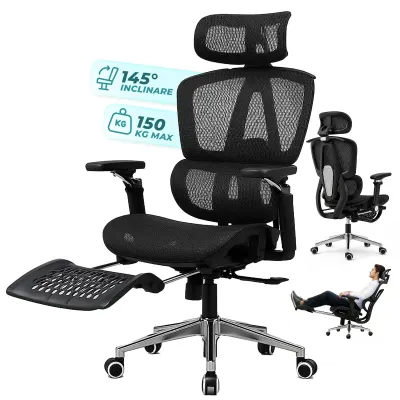 Scaun birou ergonomic Timebox, 360°, 9D armrest, 8D tetiera, Negru - Default Title