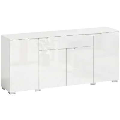 HOMCOM Sideboard lucios, bufet modern cu 4 uși și rafturi reglabile, dulap de bucătărie cu Soft-Close, alb | Aosom Romania