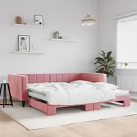 Gossi pat de zi cu extensie, roz, 100x200 cm, catifea