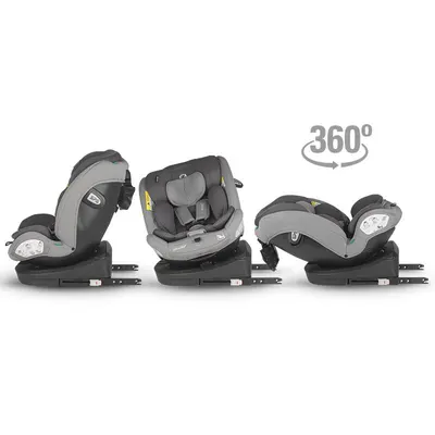 Scaun auto cu Isofix Coccolle Nyota Moonlit Grey 40-150 cm, i-Size, 4 pozitii inclinare, Rotire 360 cu o singura mana, Tetiera reglabila, Husa detasabila, Sistem antibasculare Top Tether, Pozitie somn, 0-12 ani