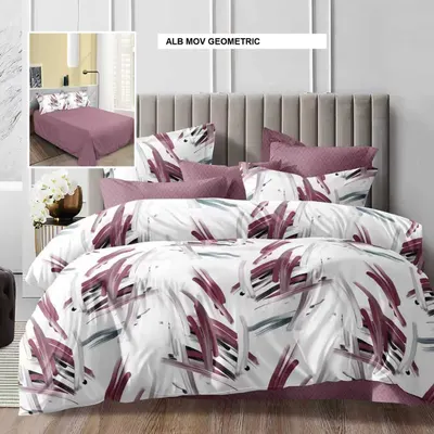 Lenjerie de pat ECONOMY alb mov geometric 230x250 cm, Ralex | 1 buc