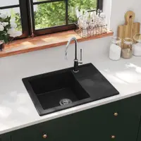 Gossi chiuveta de bucatarie cu orificiu de preaplin, negru, oval, granit
