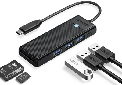 Hub USB Orico - PAPW3AT-C3-015-BK, 3 porturi/SD/TF, USB-C, negru