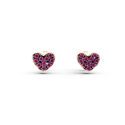 Cercei inima din aur roz cu rubine de 0.24ct