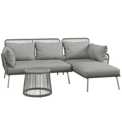 Outsunny Set Mobilier de Grădină din 3 Piese cu Canapea, Şezlong cu Perne şi Măsuţă, 125x77x82 cm, Gri Deschis | Aosom Romania