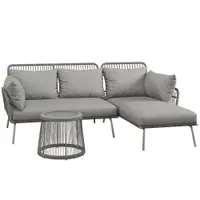 Outsunny Set Mobilier de Grădină din 3 Piese cu Canapea, Şezlong cu Perne şi Măsuţă, 125x77x82 cm, Gri Deschis | Aosom Romania