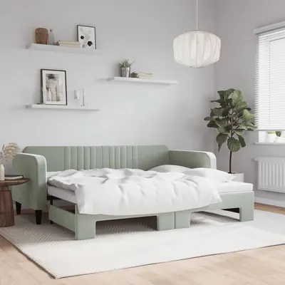 Gossi pat de zi cu extensie, gri deschis, 90x200 cm, catifea