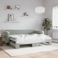 Gossi pat de zi cu extensie, gri deschis, 90x200 cm, catifea