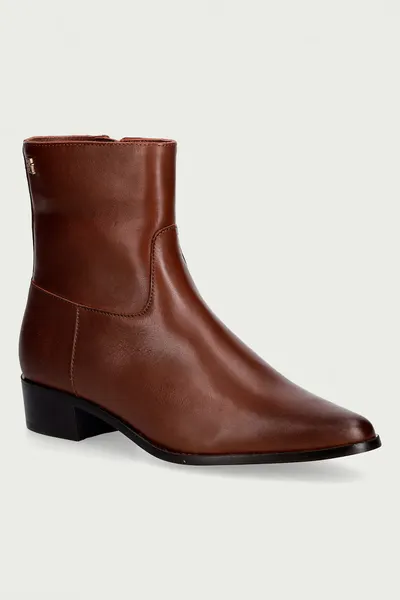 Tommy Hilfiger botine pentru femei din piele LEATHER ANKLE BOOT W ZIP