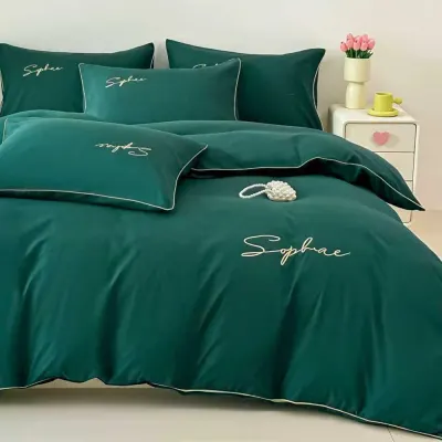 Lenjerie pat dublu, Finet Soft Touch cu Broderie, 6 piese, Verde