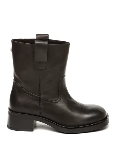 Ghete de piele ecologica cu toc masiv - Negru