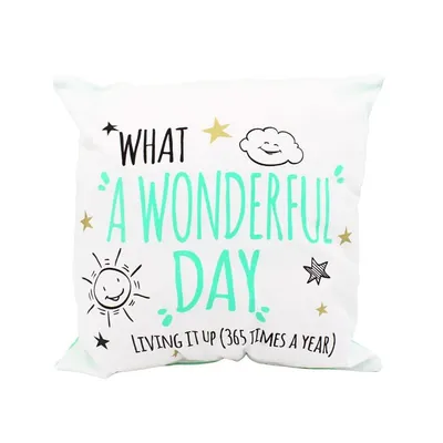 Pernă personalizată cu mesaj, Nekupto - "What a Wonderful Day", 30x30 cm, bumbac