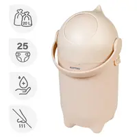 Cos pentru scutece, Nattou, Dropy, Sistem etans impotriva mirosurilor, Compatibil cu saci universali, Operare cu o mana, Potrivit pentru cca 25 scutece, 27 × 27 × 48.5 cm, 20 l, Bej
