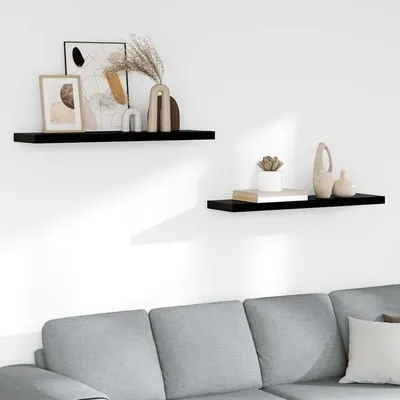 vidaXL Rafturi de perete, 2 buc., negru extralucios 90x23,5x3,8 cm MDF