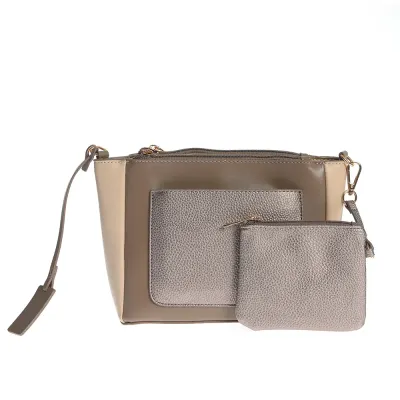 Geanta crossbody taupe cu portofel detasabil