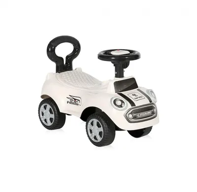 Masinuta pentru copii Lorelli Mini White, fara pedale, spatar cu functie de impingere, protectie impotriva rasturnarii, functii muzicale, lumini, inaltime de la sol la sezut 20 cm