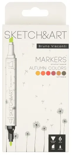 Markere permanente cu două capete Bruno Visconti Sketch&Art - Toamna, 6 culori