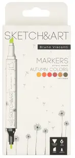 Markere permanente cu două capete Bruno Visconti Sketch&Art - Toamna, 6 culori