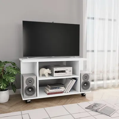 vidaXL Comodă TV cu roți, alb, 80x40x45 cm, lemn prelucrat